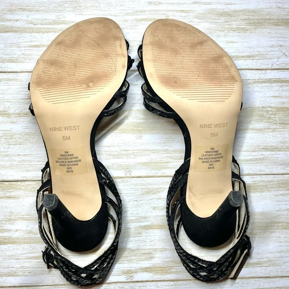 Nine West Ivonne Women Black Ankle Strap Sequins 4” Heels size 5 - Picture 8 of 8